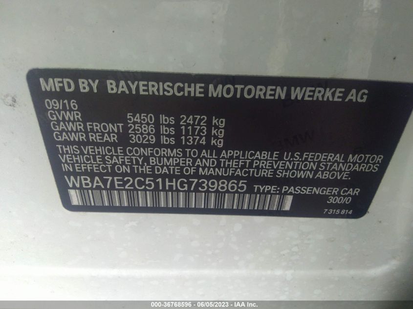 2017 BMW 7 SERIES 740I - WBA7E2C51HG739865