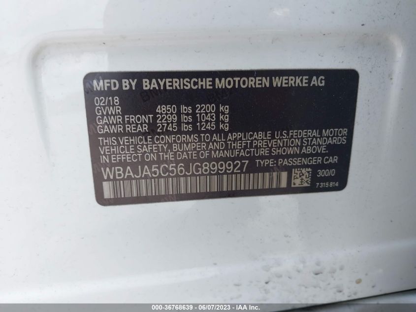 2018 BMW 530 I WBAJA5C56JG899927
