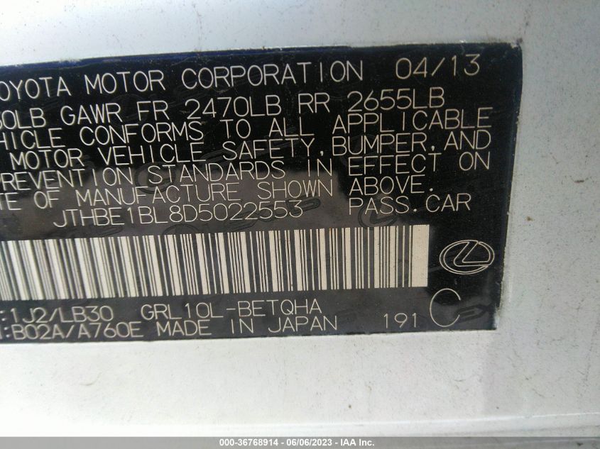 2013 LEXUS GS 350 - JTHBE1BL8D5022553