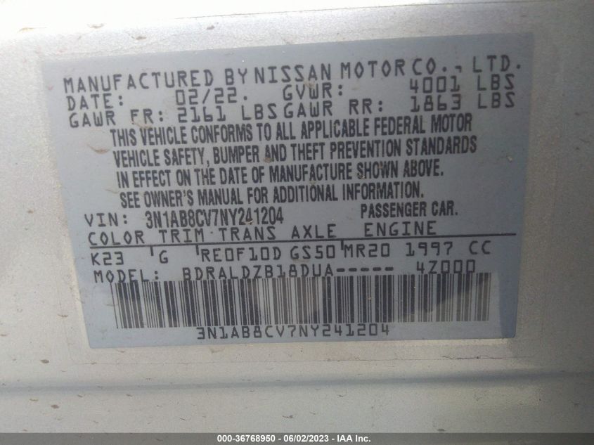 2022 NISSAN SENTRA SV - 3N1AB8CV7NY241204