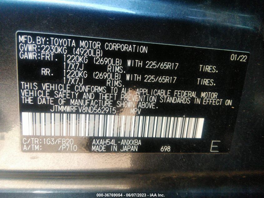 2022 TOYOTA RAV4 HYBRID LE - JTMMWRFV8ND562915