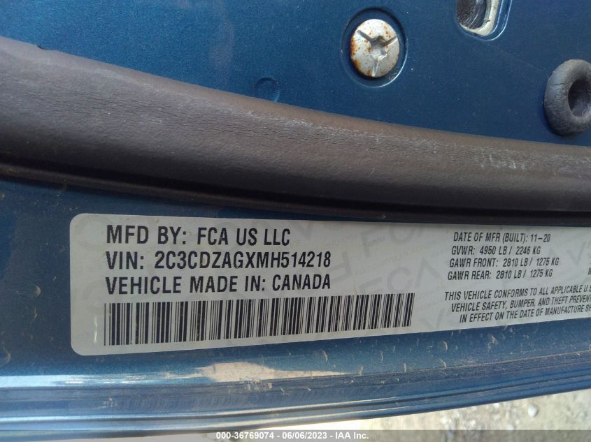 2021 DODGE CHALLENGER SXT - 2C3CDZAGXMH514218