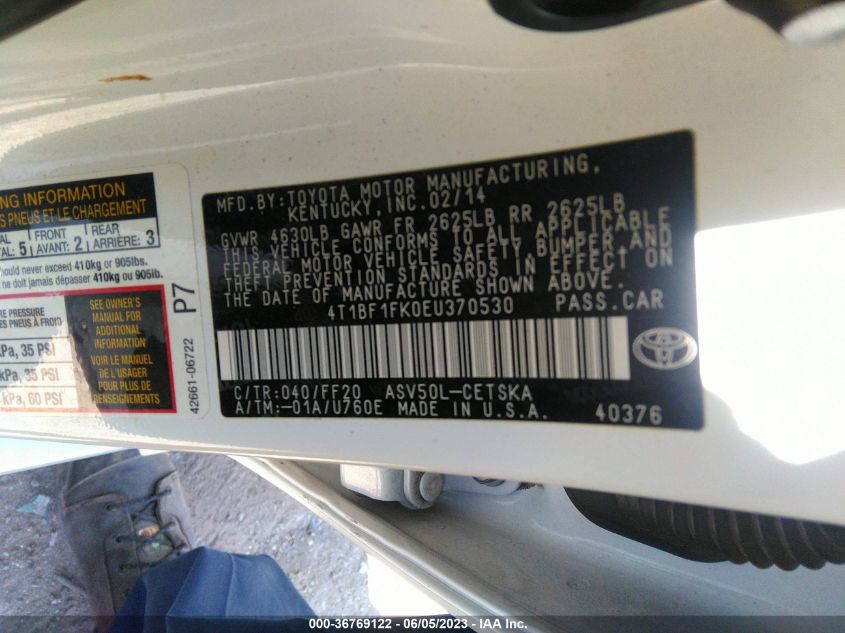 2014 TOYOTA CAMRY L/SE/LE/XLE - 4T1BF1FK0EU370530
