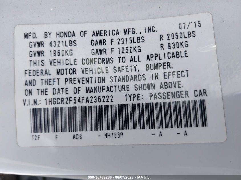 2015 HONDA ACCORD SEDAN SPORT - 1HGCR2F54FA236222