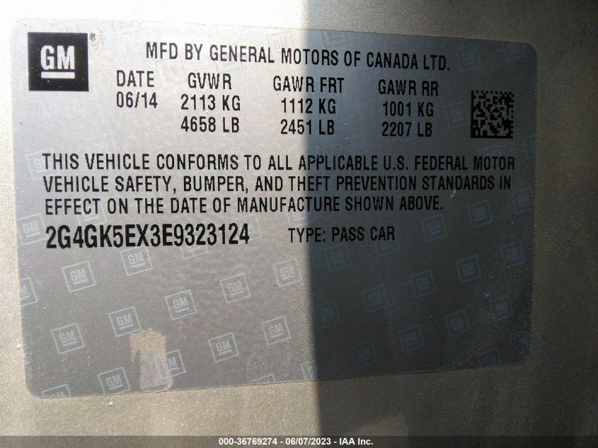 2014 BUICK REGAL - 2G4GK5EX3E9323124