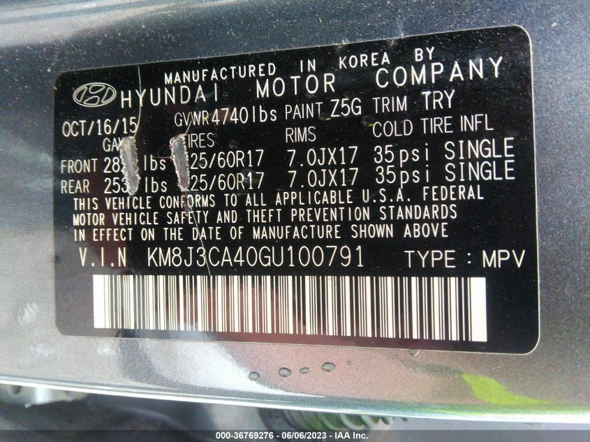 2016 HYUNDAI TUCSON SE - KM8J3CA40GU100791