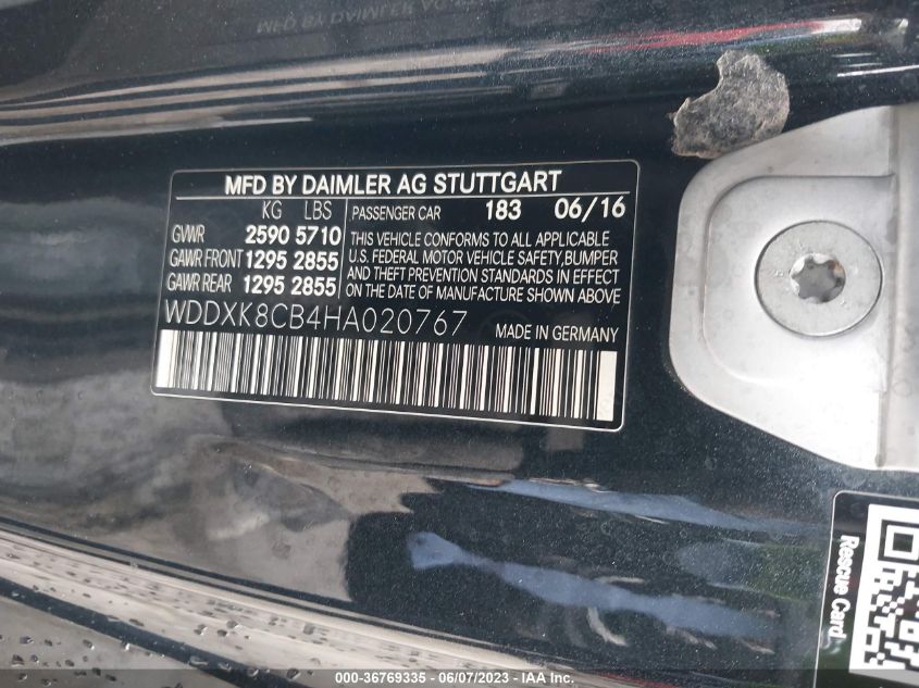 2017 MERCEDES-BENZ S 550 WDDXK8CB4HA020767