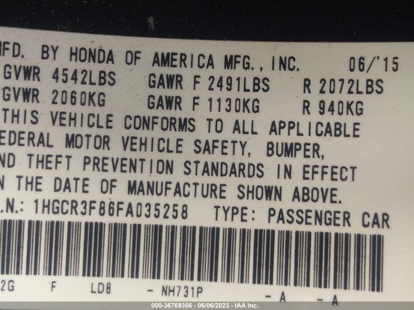 2015 HONDA ACCORD SEDAN EX-L - 1HGCR3F86FA035258
