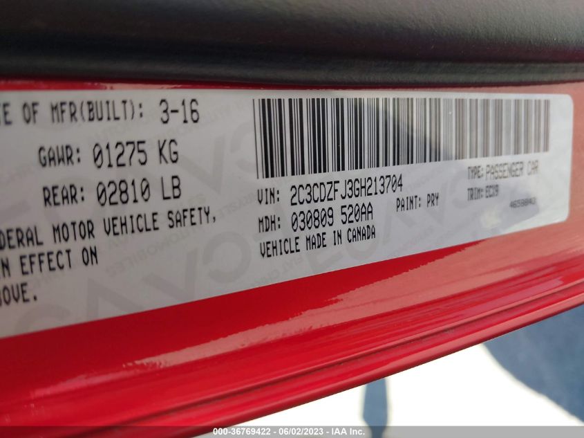 2016 DODGE CHALLENGER R/T SCAT PACK - 2C3CDZFJ3GH213704