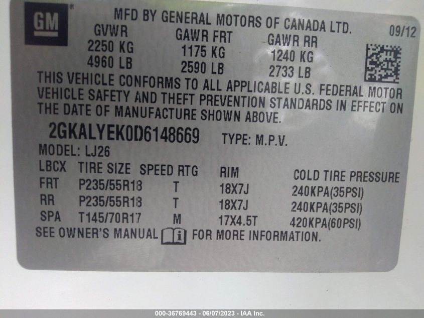 2013 GMC TERRAIN DENALI - 2GKALYEK0D6148669