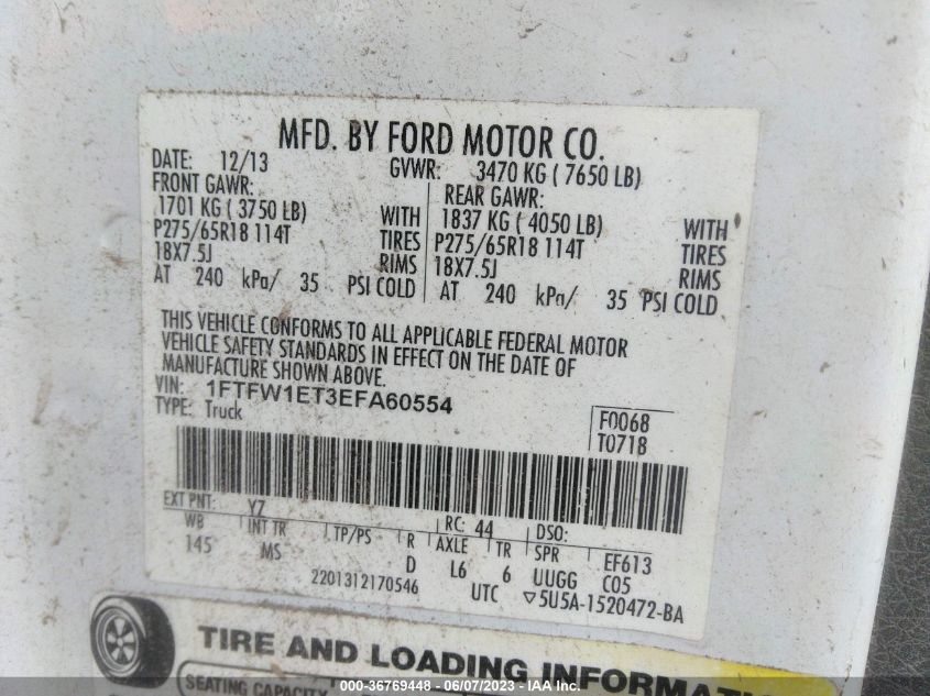 2014 FORD F-150 XL/XLT/FX4/LARIAT - 1FTFW1ET3EFA60554