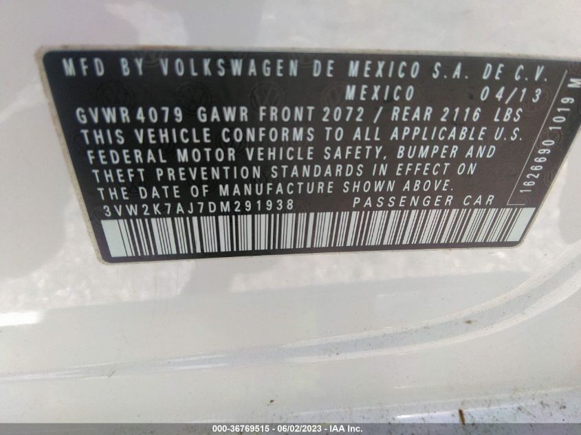 2013 VOLKSWAGEN JETTA SEDAN S - 3VW2K7AJ7DM291938