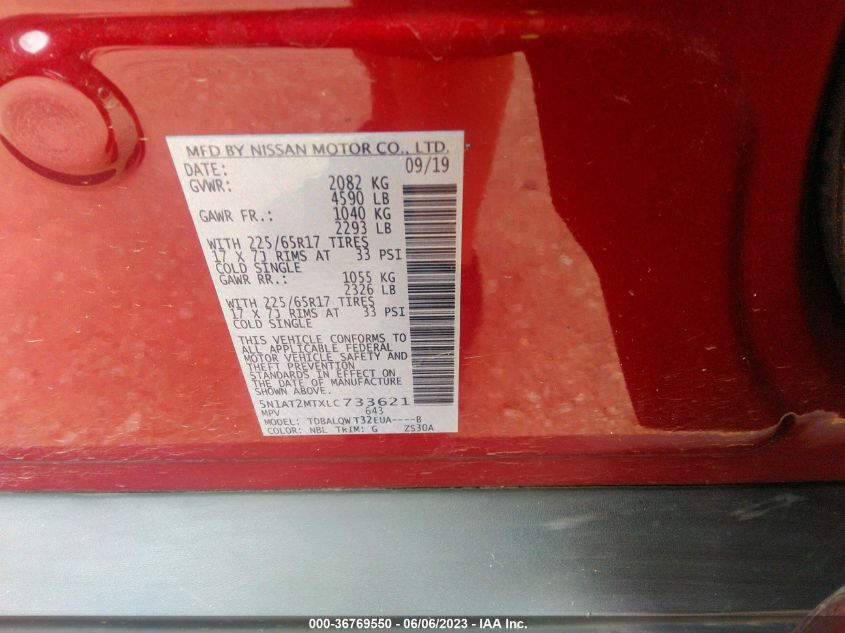 2020 NISSAN ROGUE SV - 5N1AT2MTXLC733621