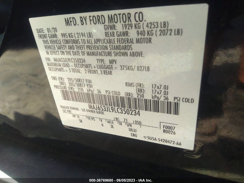 2020 FORD ECOSPORT SES - MAJ6S3JL9LC350234