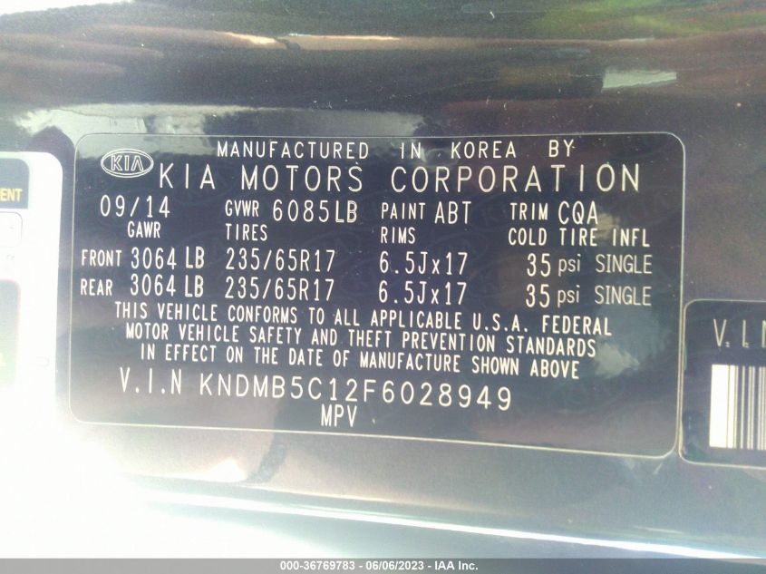 2015 KIA SEDONA LX - KNDMB5C12F6028949