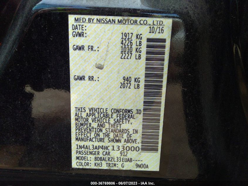 2017 NISSAN ALTIMA 2.5 - 1N4AL3AP4HC133000
