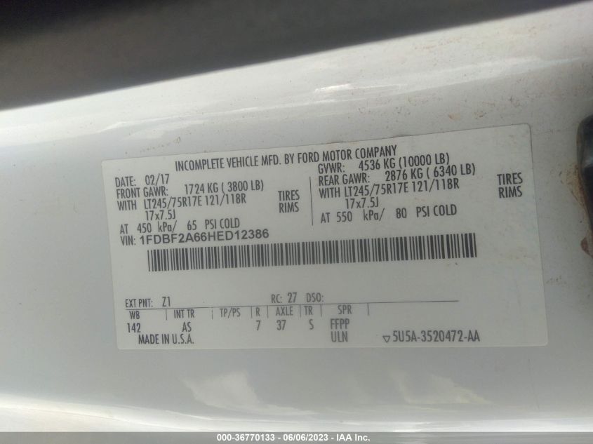 2017 FORD SUPER DUTY F-250 SRW XL/XLT - 1FDBF2A66HED12386