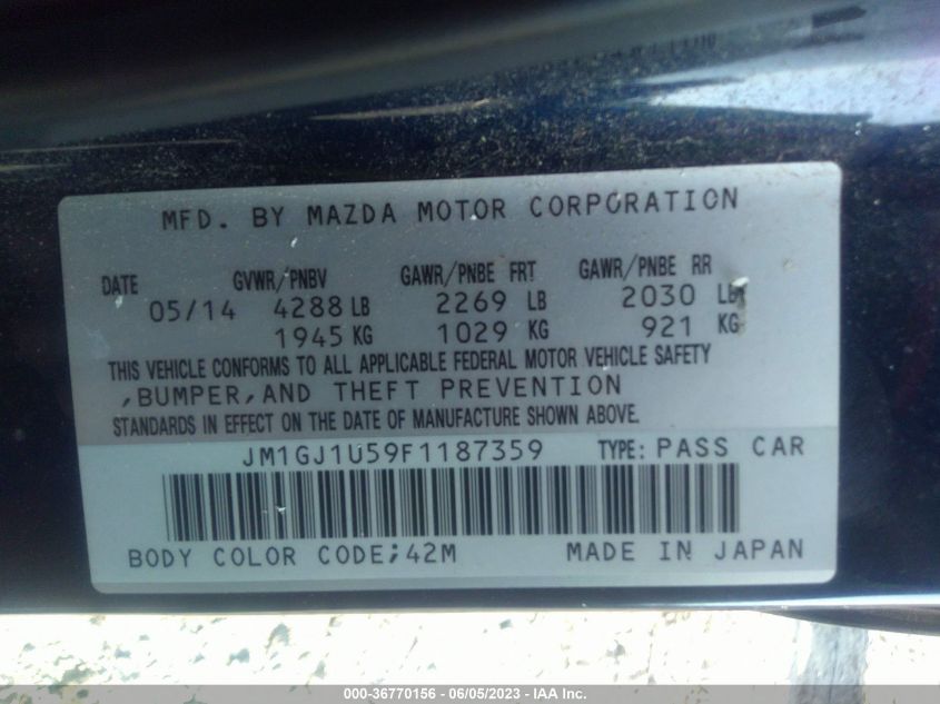 2015 MAZDA MAZDA6 I SPORT - JM1GJ1U59F1187359