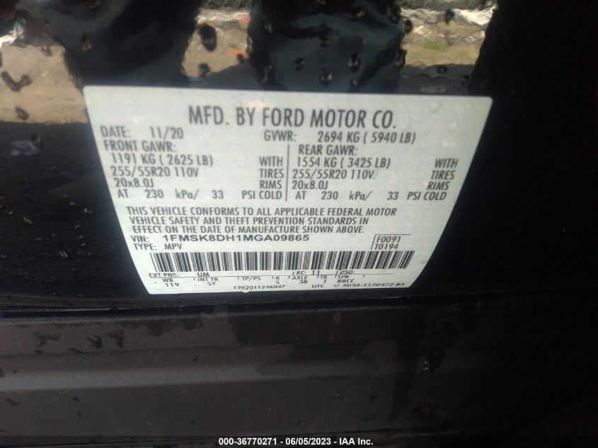 2021 FORD EXPLORER XLT - 1FMSK8DH1MGA09865