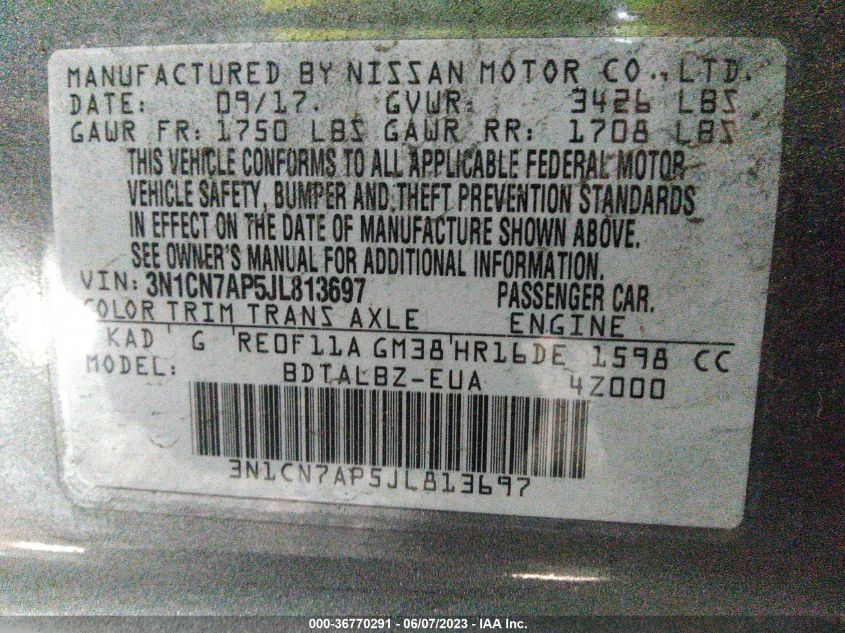 2018 NISSAN VERSA SEDAN SV - 3N1CN7AP5JL813697