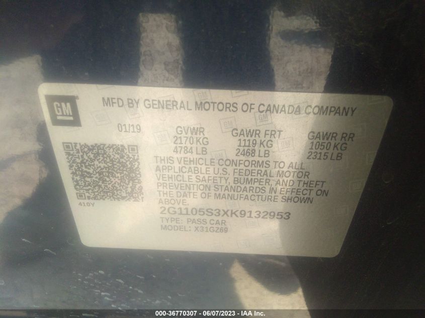 2019 CHEVROLET IMPALA PREMIER - 2G1105S3XK9132953