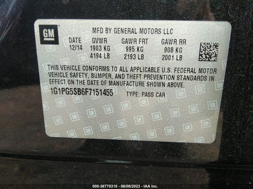 2015 CHEVROLET CRUZE LTZ - 1G1PG5SB6F7151455