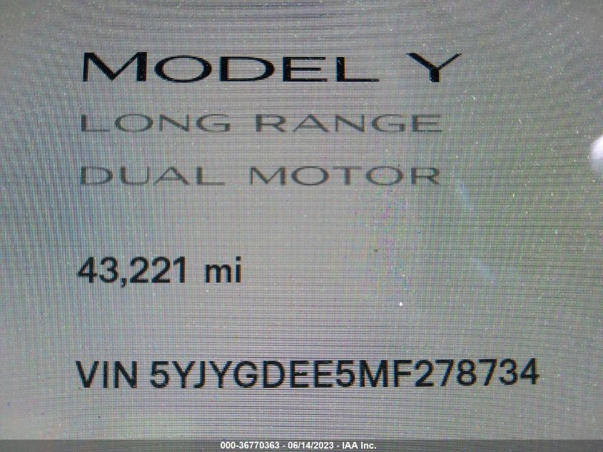2021 TESLA MODEL Y - 5YJYGDEE5MF278734