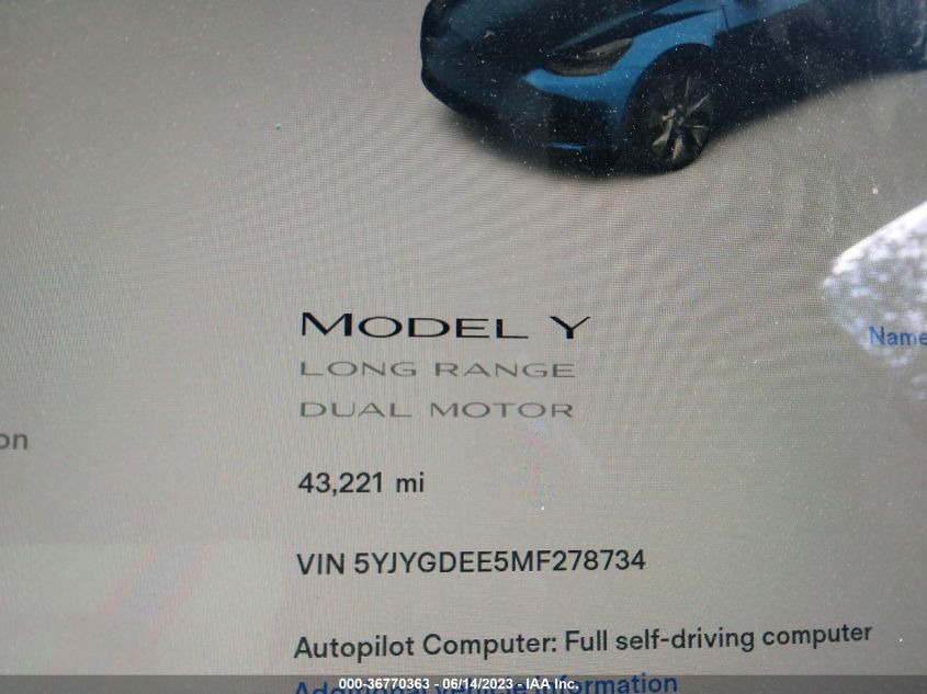 2021 TESLA MODEL Y - 5YJYGDEE5MF278734