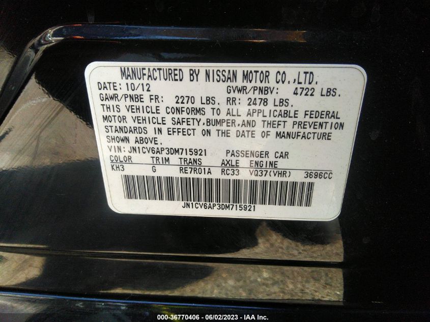 2013 INFINITI G37 SEDAN JOURNEY - JN1CV6AP3DM715921