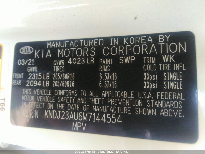 2021 KIA SOUL LX - KNDJ23AU6M7144554