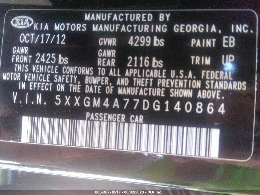 2013 KIA OPTIMA LX - 5XXGM4A77DG140864