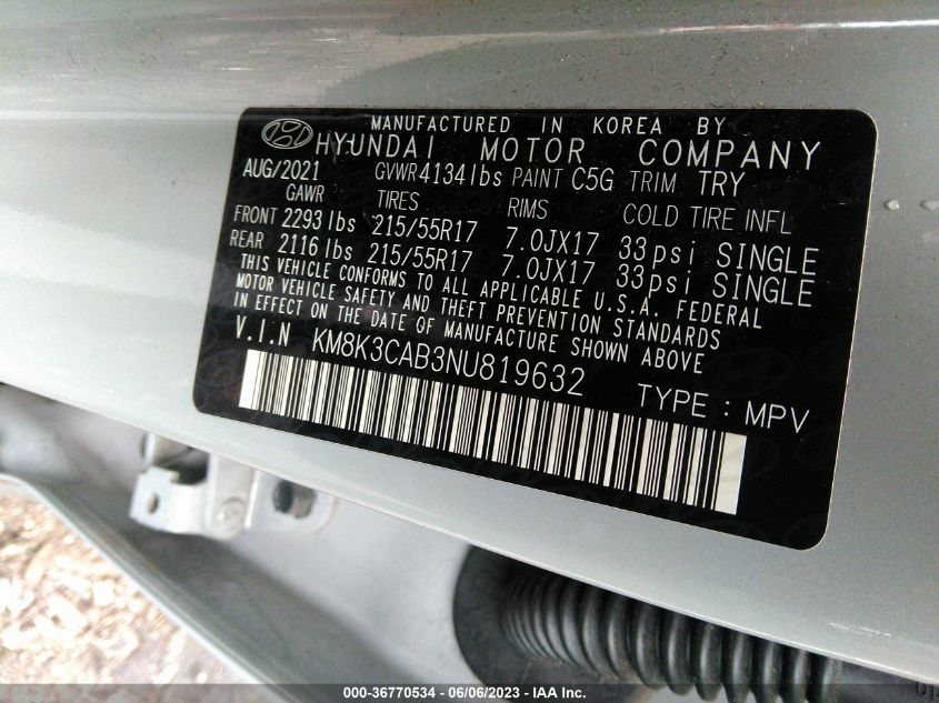 2022 HYUNDAI KONA SEL - KM8K3CAB3NU819632