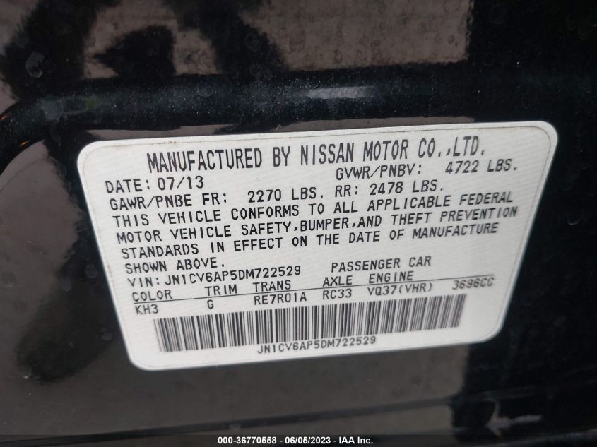 2013 INFINITI G37 SEDAN JOURNEY - JN1CV6AP5DM722529