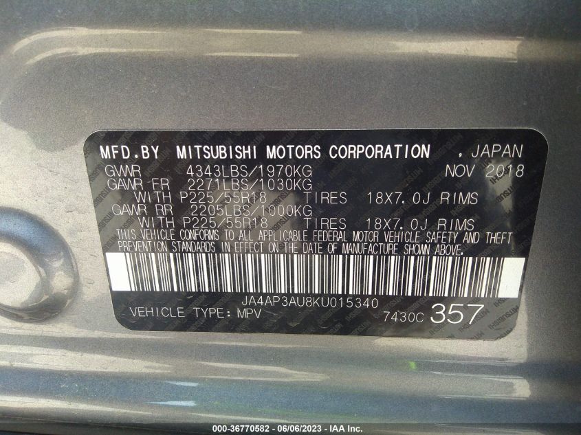 2019 MITSUBISHI OUTLANDER SPORT 2.0 - JA4AP3AU8KU015340