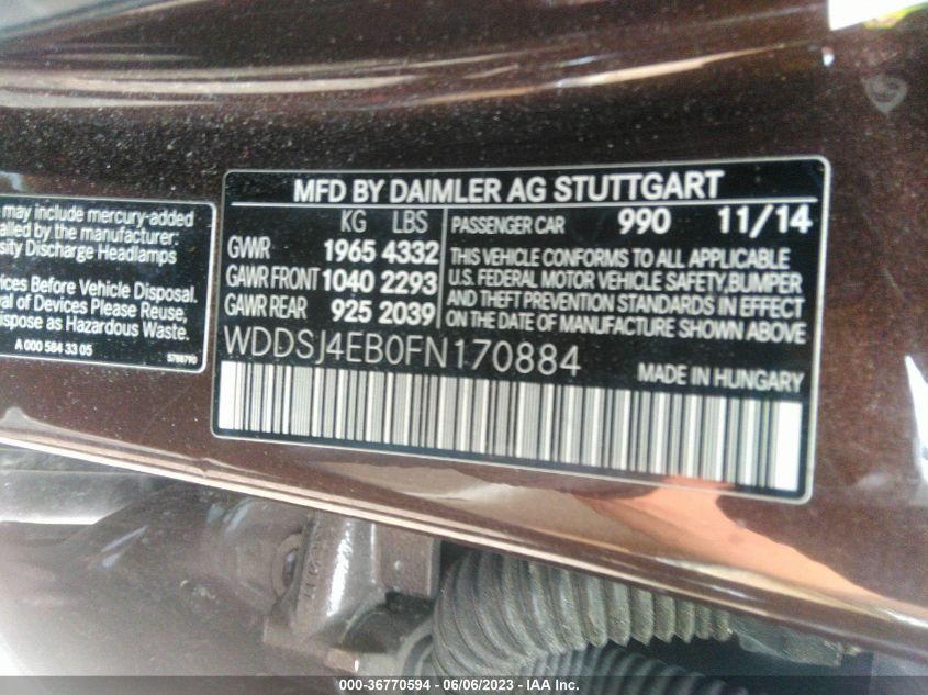 2015 MERCEDES-BENZ CLA-CLASS CLA 250 - WDDSJ4EB0FN170884