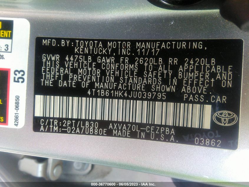 2018 TOYOTA CAMRY XSE - 4T1B61HK4JU039795