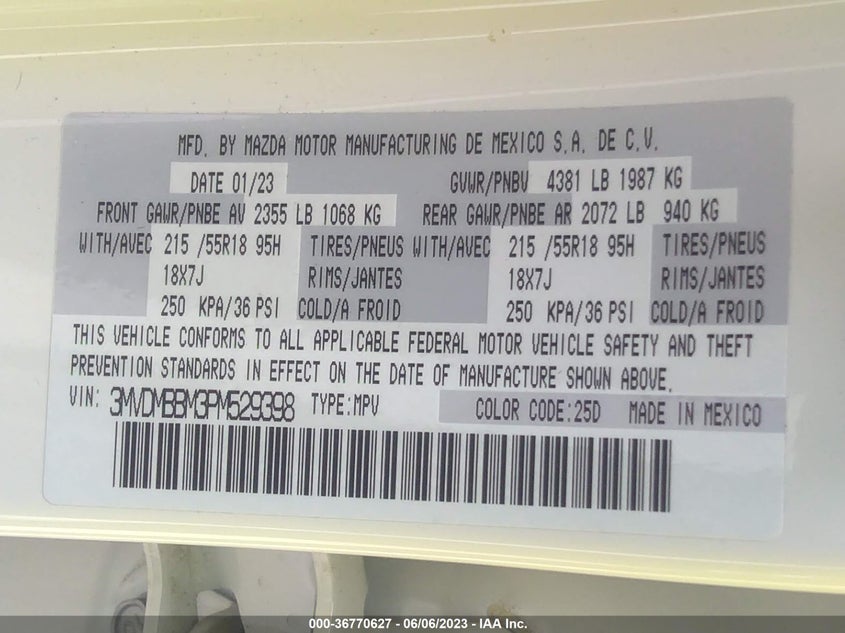 VIN 3MVDMBBM3PM529398 2023 MAZDA CX-30 2.5 S SELECT PACKAGE