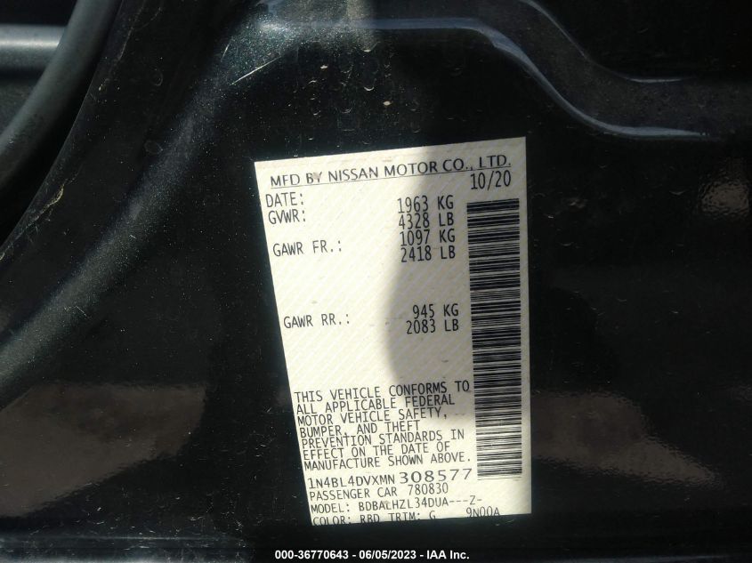 2021 NISSAN ALTIMA 2.5 SV - 1N4BL4DVXMN308577