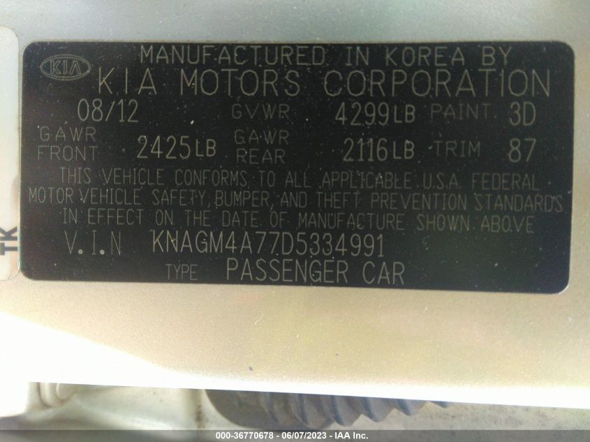 2013 KIA OPTIMA LX - KNAGM4A77D5334991