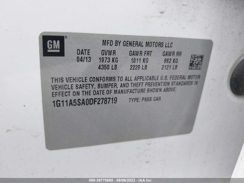 2013 CHEVROLET MALIBU LS - 1G11A5SA0DF278719