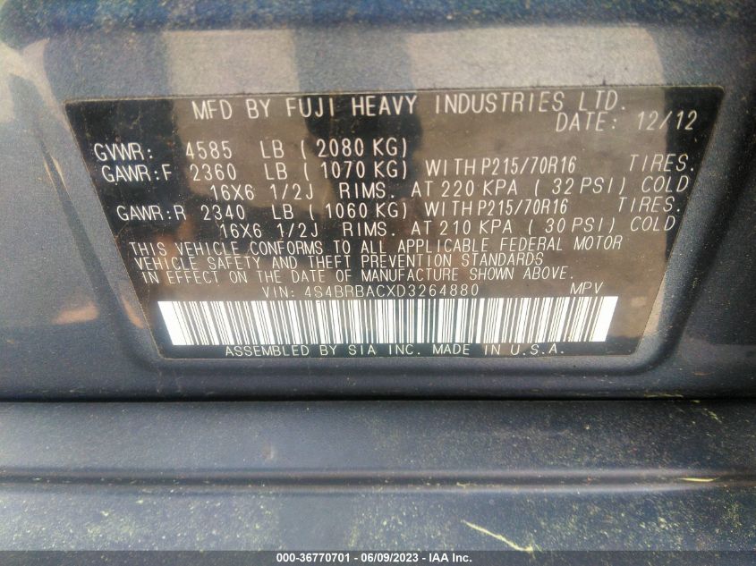 2013 SUBARU OUTBACK 2.5I - 4S4BRBACXD3264880