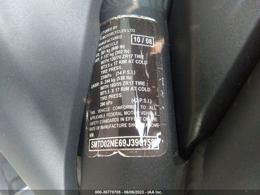 2009 TRIUMPH MOTORCYCLE STREET TRIPLE R - SMTD02NE69J390158