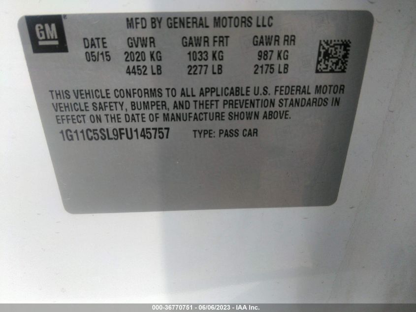 2015 CHEVROLET MALIBU LT - 1G11C5SL9FU145757