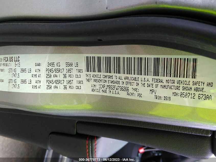 2015 JEEP CHEROKEE TRAILHAWK - 1C4PJMBS2FW736266