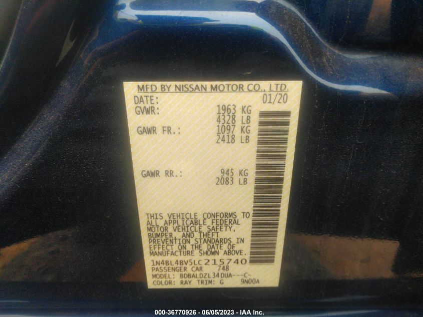 2020 NISSAN ALTIMA 2.5 S - 1N4BL4BV5LC215740