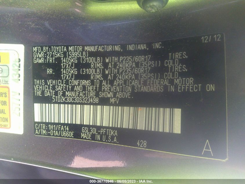 2013 TOYOTA SIENNA L - 5TDZK3DC3DS323498