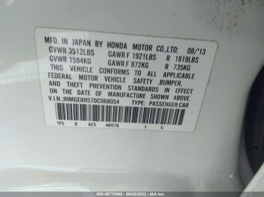 2013 HONDA FIT SPORT - JHMGE8H56DC072175