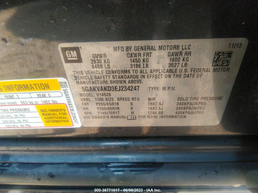 2014 BUICK ENCLAVE CONVENIENCE - 5GAKVAKD3EJ234247