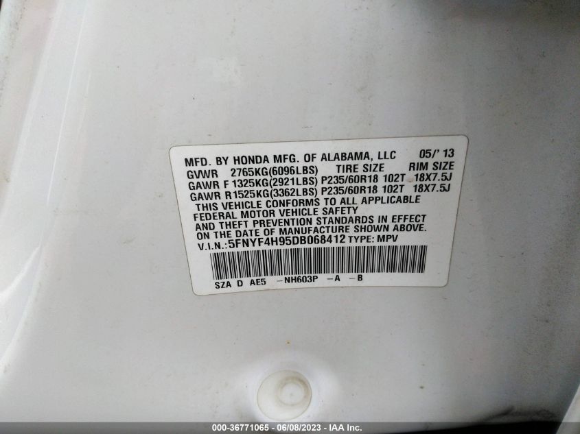 2013 HONDA PILOT TOURING - 5FNYF4H95DB068412