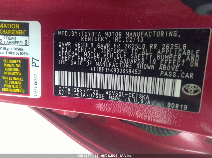 2013 TOYOTA CAMRY SE - 4T1BF1FK9DU659453